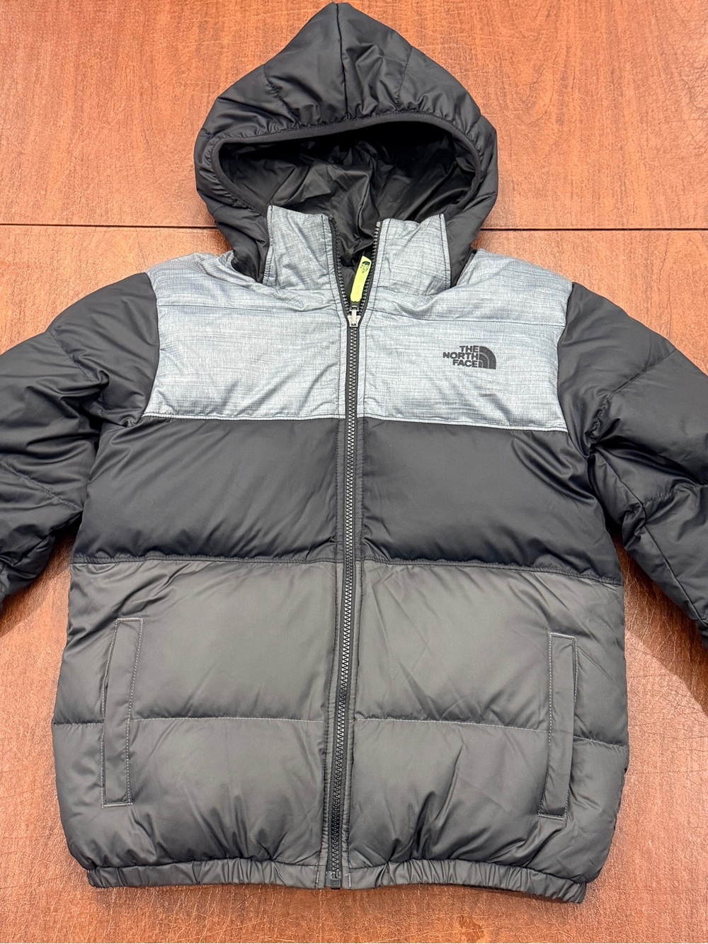 The North Face Reversible Black & Gray Hooded Down Puffer Coat